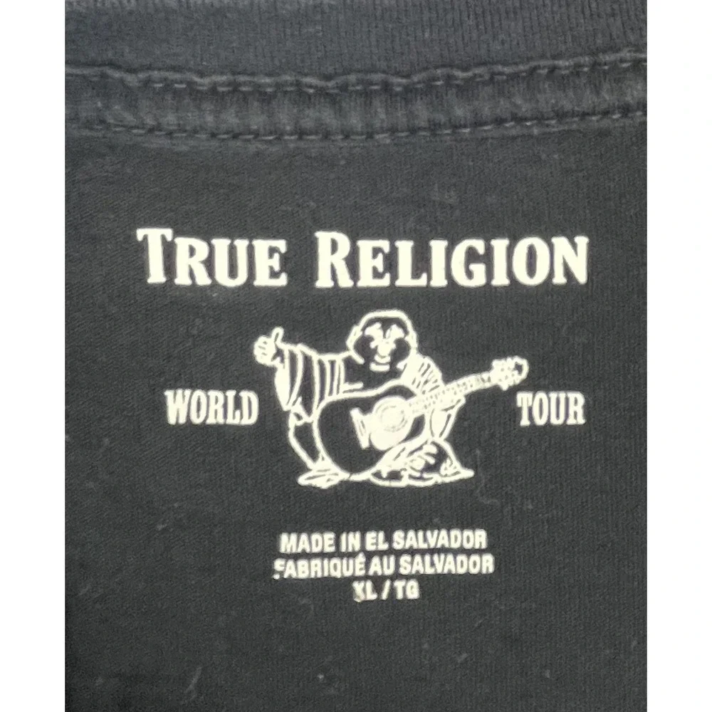 True Religion Shirt Men's XL Buddha‎ All Black Guitar Graphic World Tour Tee